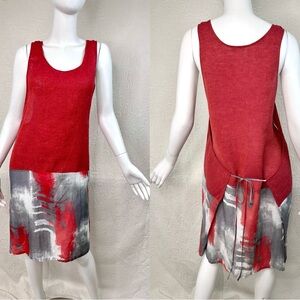 Crea Concept Abstract Rust Gray Linen Silk Cotton Sleeveless Over-Dress